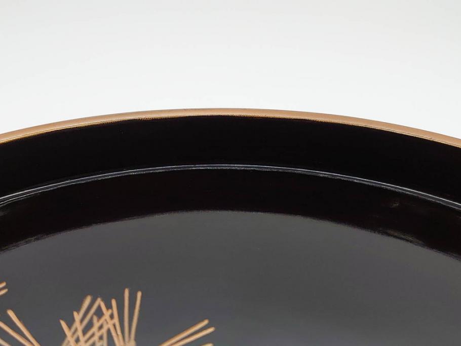 明治〜大正期　鶴松図　蒔絵　上品な和を演出する高杯(たかつき)(木製、菓子器、漆器、高月、盛器)(R-076861)