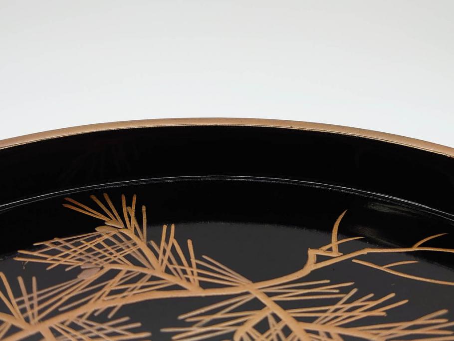 明治〜大正期　鶴松図　蒔絵　上品な和を演出する高杯(たかつき)(木製、菓子器、漆器、高月、盛器)(R-076861)