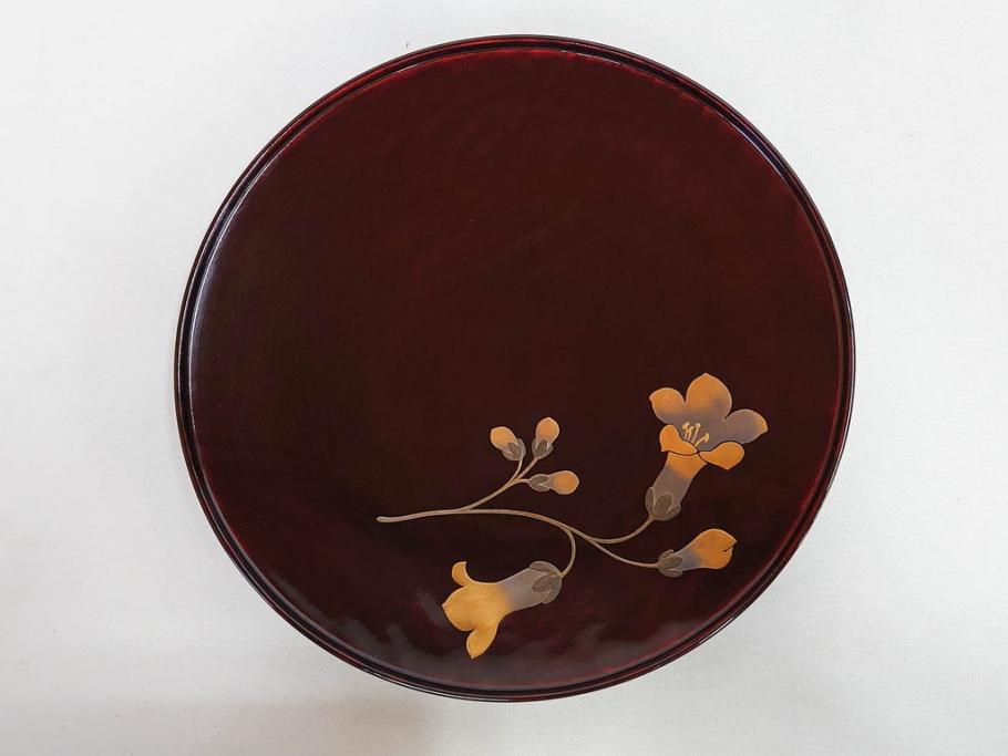 都筑幸哉作　輪島塗　蒔絵　松溜塗　桐の花　雅な佇まいの銘々盆10客セット(お盆、トレイ、トレー、銘々皿、木製、漆器、和食器、共箱付)(R-083556)