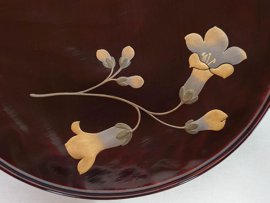 都筑幸哉作　輪島塗　蒔絵　松溜塗　桐の花　雅な佇まいの銘々盆10客セット(お盆、トレイ、トレー、銘々皿、木製、漆器、和食器、共箱付)(R-083556)