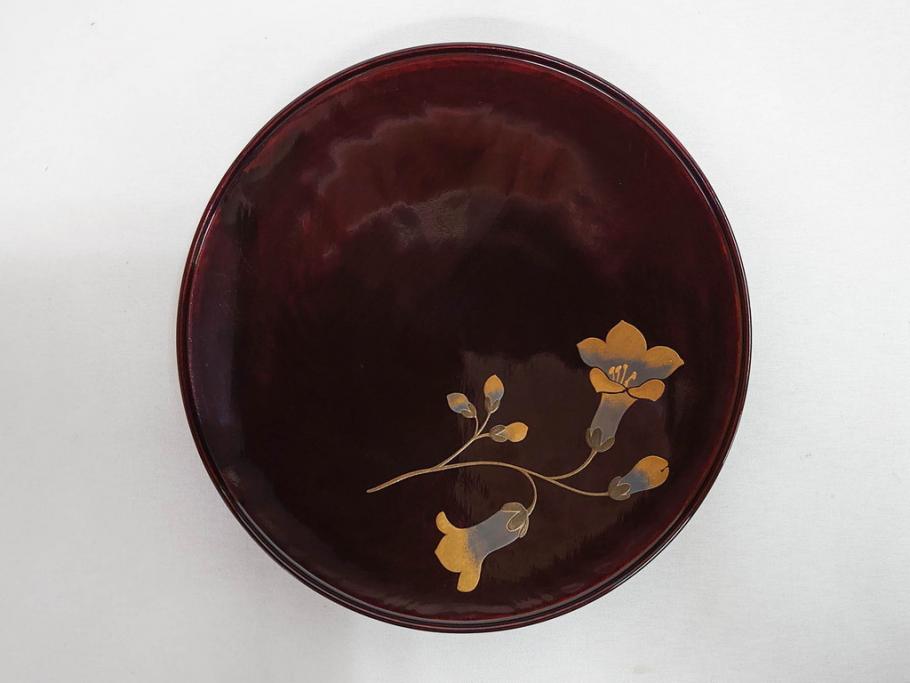 都筑幸哉作　輪島塗　蒔絵　松溜塗　桐の花　雅な佇まいの銘々盆10客セット(お盆、トレイ、トレー、銘々皿、木製、漆器、和食器、共箱付)(R-083556)
