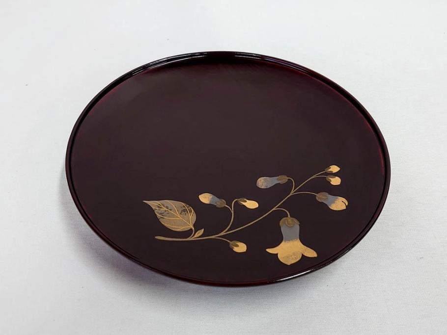 都筑幸哉作　輪島塗　蒔絵　松溜塗　桐の花　雅な佇まいの銘々盆10客セット(お盆、トレイ、トレー、銘々皿、木製、漆器、和食器、共箱付)(R-083556)