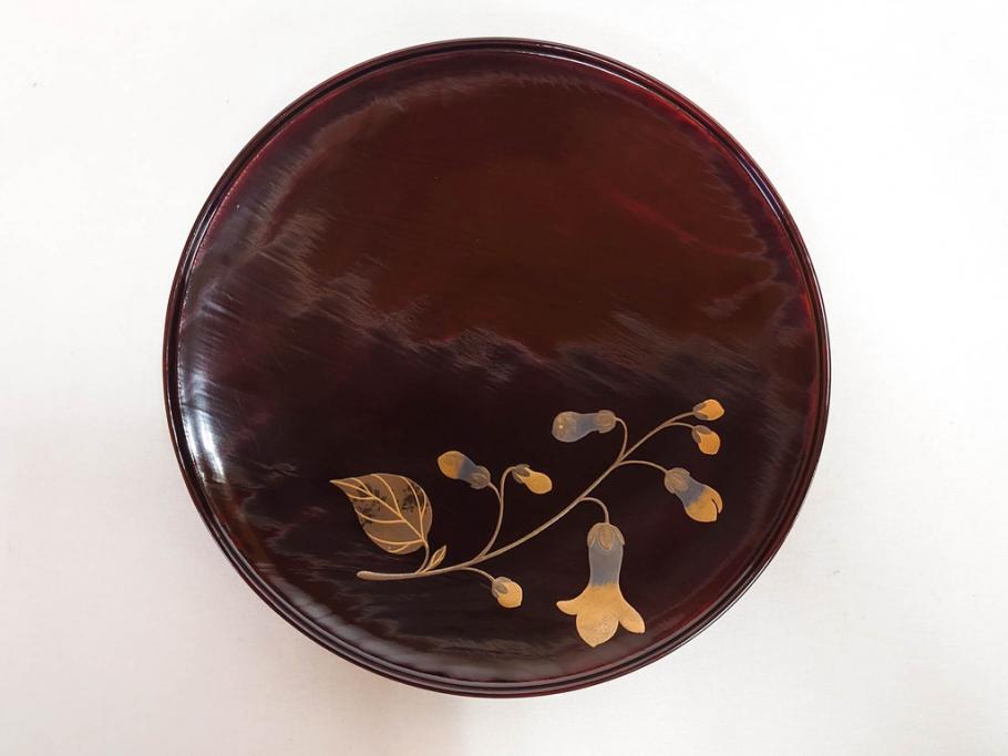 都筑幸哉作　輪島塗　蒔絵　松溜塗　桐の花　雅な佇まいの銘々盆10客セット(お盆、トレイ、トレー、銘々皿、木製、漆器、和食器、共箱付)(R-083556)