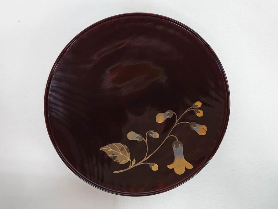 都筑幸哉作　輪島塗　蒔絵　松溜塗　桐の花　雅な佇まいの銘々盆10客セット(お盆、トレイ、トレー、銘々皿、木製、漆器、和食器、共箱付)(R-083556)