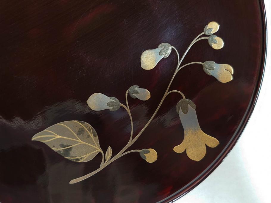 都筑幸哉作　輪島塗　蒔絵　松溜塗　桐の花　雅な佇まいの銘々盆10客セット(お盆、トレイ、トレー、銘々皿、木製、漆器、和食器、共箱付)(R-083556)
