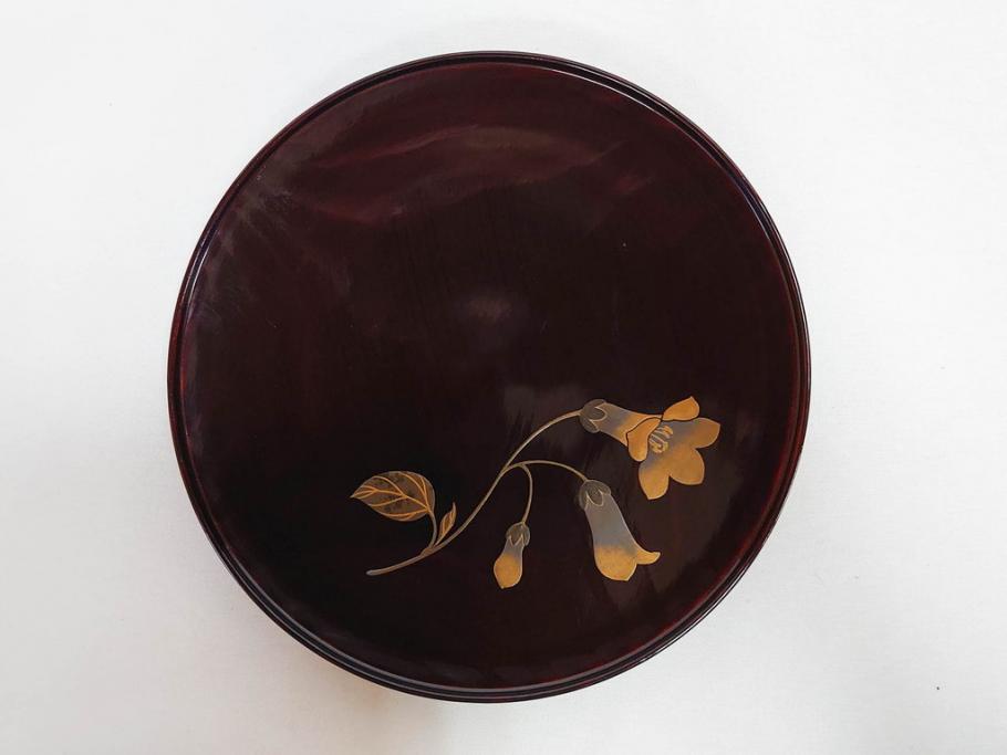 都筑幸哉作　輪島塗　蒔絵　松溜塗　桐の花　雅な佇まいの銘々盆10客セット(お盆、トレイ、トレー、銘々皿、木製、漆器、和食器、共箱付)(R-083556)
