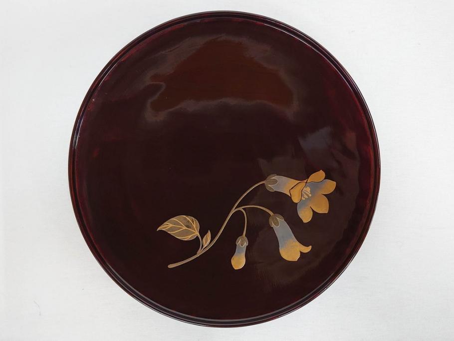 都筑幸哉作　輪島塗　蒔絵　松溜塗　桐の花　雅な佇まいの銘々盆10客セット(お盆、トレイ、トレー、銘々皿、木製、漆器、和食器、共箱付)(R-083556)