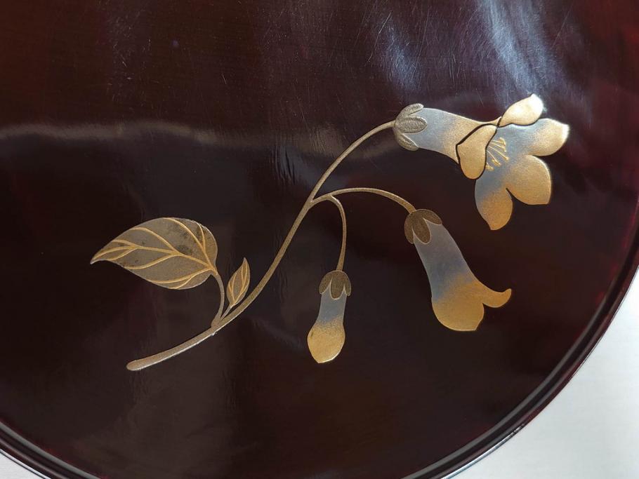 都筑幸哉作　輪島塗　蒔絵　松溜塗　桐の花　雅な佇まいの銘々盆10客セット(お盆、トレイ、トレー、銘々皿、木製、漆器、和食器、共箱付)(R-083556)