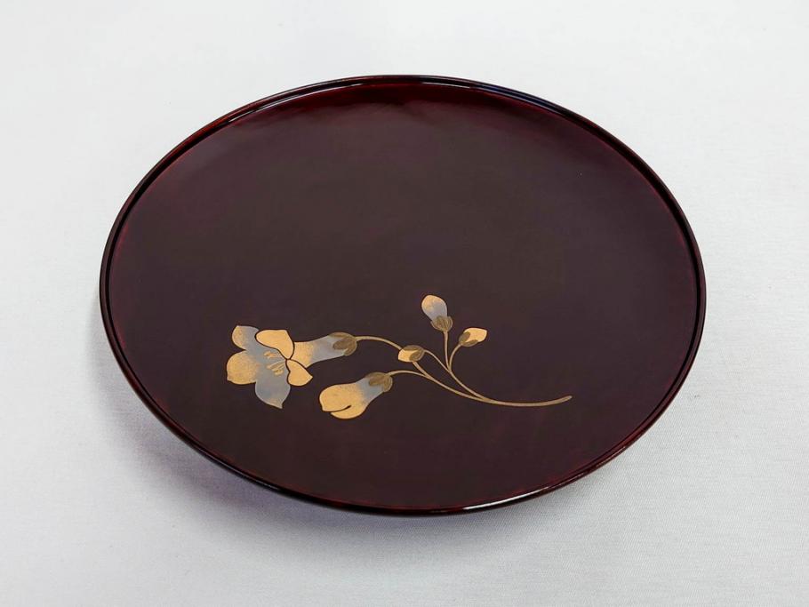 都筑幸哉作　輪島塗　蒔絵　松溜塗　桐の花　雅な佇まいの銘々盆10客セット(お盆、トレイ、トレー、銘々皿、木製、漆器、和食器、共箱付)(R-083556)