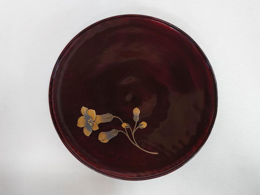 都筑幸哉作　輪島塗　蒔絵　松溜塗　桐の花　雅な佇まいの銘々盆10客セット(お盆、トレイ、トレー、銘々皿、木製、漆器、和食器、共箱付)(R-083556)