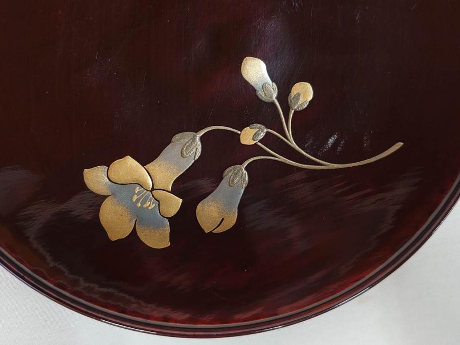 都筑幸哉作　輪島塗　蒔絵　松溜塗　桐の花　雅な佇まいの銘々盆10客セット(お盆、トレイ、トレー、銘々皿、木製、漆器、和食器、共箱付)(R-083556)