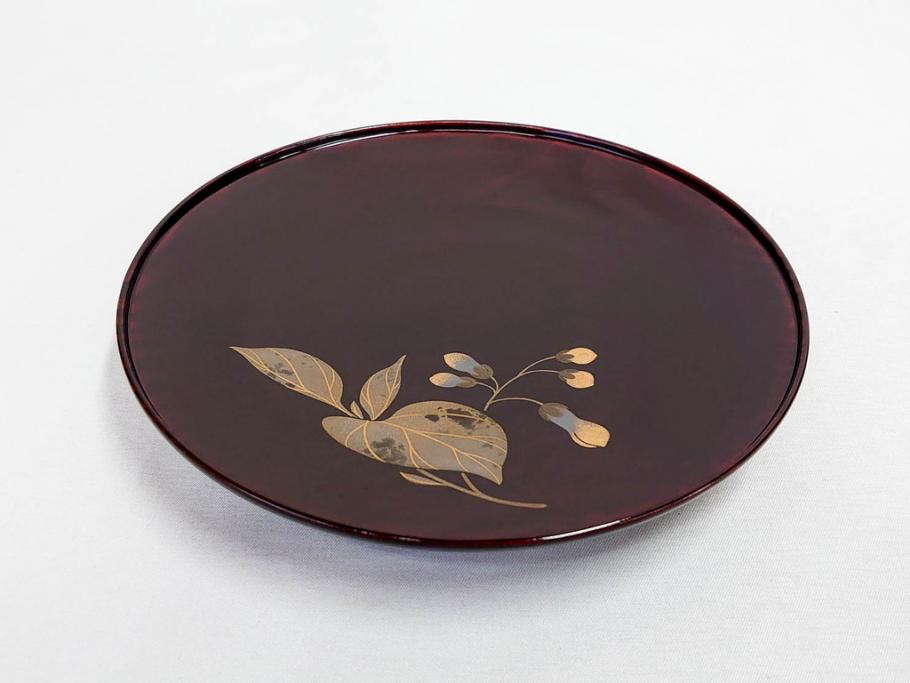 都筑幸哉作　輪島塗　蒔絵　松溜塗　桐の花　雅な佇まいの銘々盆10客セット(お盆、トレイ、トレー、銘々皿、木製、漆器、和食器、共箱付)(R-083556)