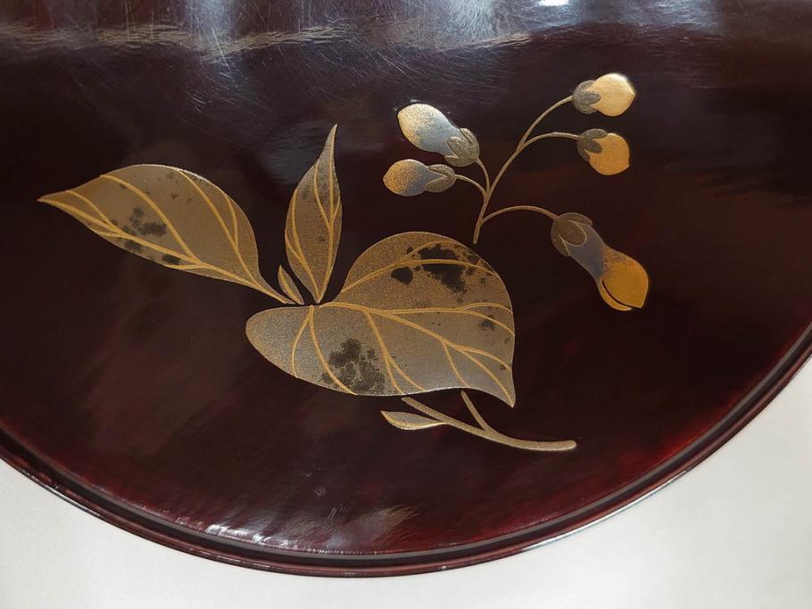 都筑幸哉作　輪島塗　蒔絵　松溜塗　桐の花　雅な佇まいの銘々盆10客セット(お盆、トレイ、トレー、銘々皿、木製、漆器、和食器、共箱付)(R-083556)