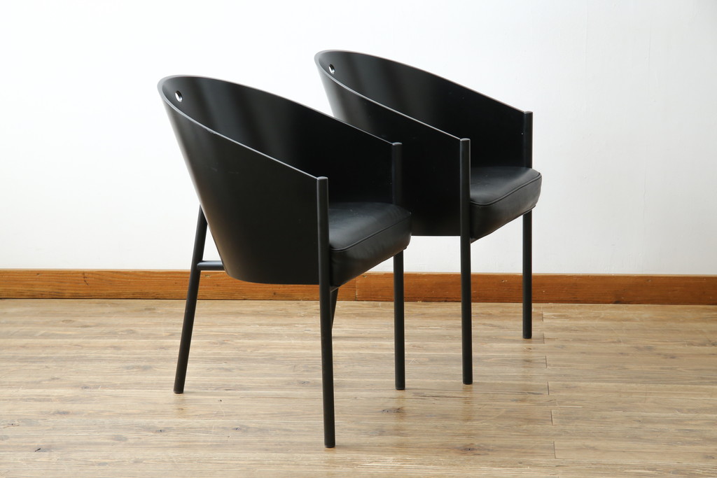イタリアビンテージ　名作希少品!!　ドリアデ(Driade)　コステス(COSTES)　フィリップ・スタルク(Philippe Starck)デザイン　流線形のフォルムが美しいダイニングチェア2脚セット(椅子、イス、ヴィンテージ、バラ売り可能)(R-082289)