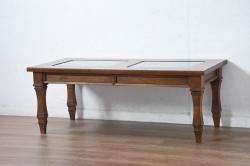 中古　美品　見せる収納!!　国産職人手作り品　上質な作り込みのガラスケース付きローテーブル(センターテーブル、リビングテーブル)(定価約30万円)(R-083177)