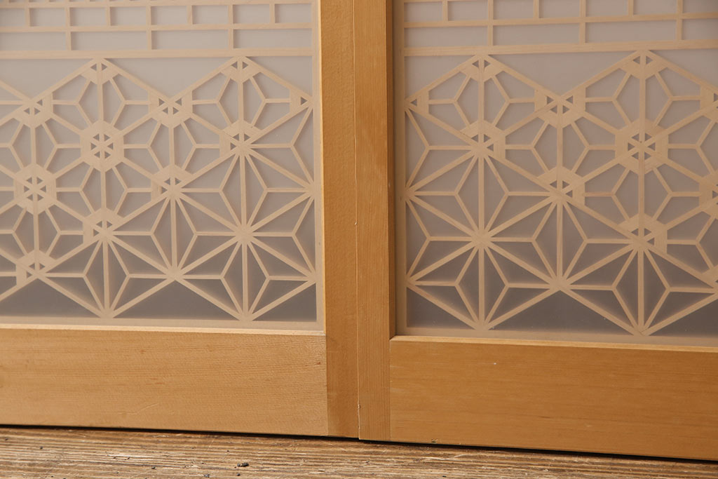 中古　美品　組子細工と整然と並ぶ桟が美しい書院戸4枚セット(窓、引き戸、建具)(R-051582)