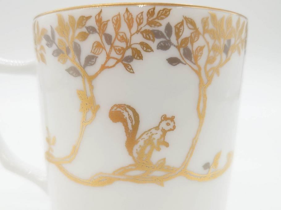 大倉陶園(OKURA、OAC)　フクロウ　ゴールドのデザインが優美な印象を与えるマグカップ(洋食器、箱付き、梟、リス)(R-070218)