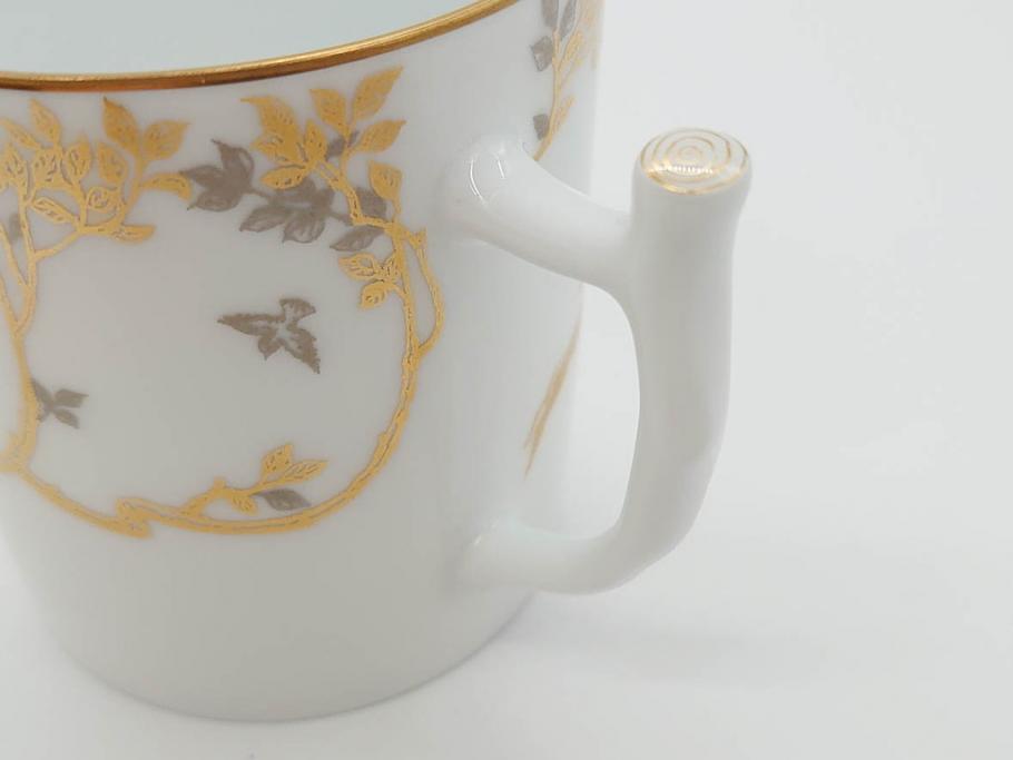 大倉陶園(OKURA、OAC)　フクロウ　ゴールドのデザインが優美な印象を与えるマグカップ(洋食器、箱付き、梟、リス)(R-070218)