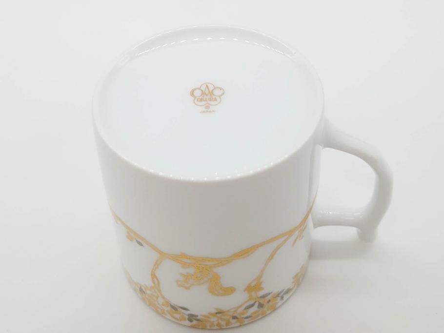 大倉陶園(OKURA、OAC)　フクロウ　ゴールドのデザインが優美な印象を与えるマグカップ(洋食器、箱付き、梟、リス)(R-070218)