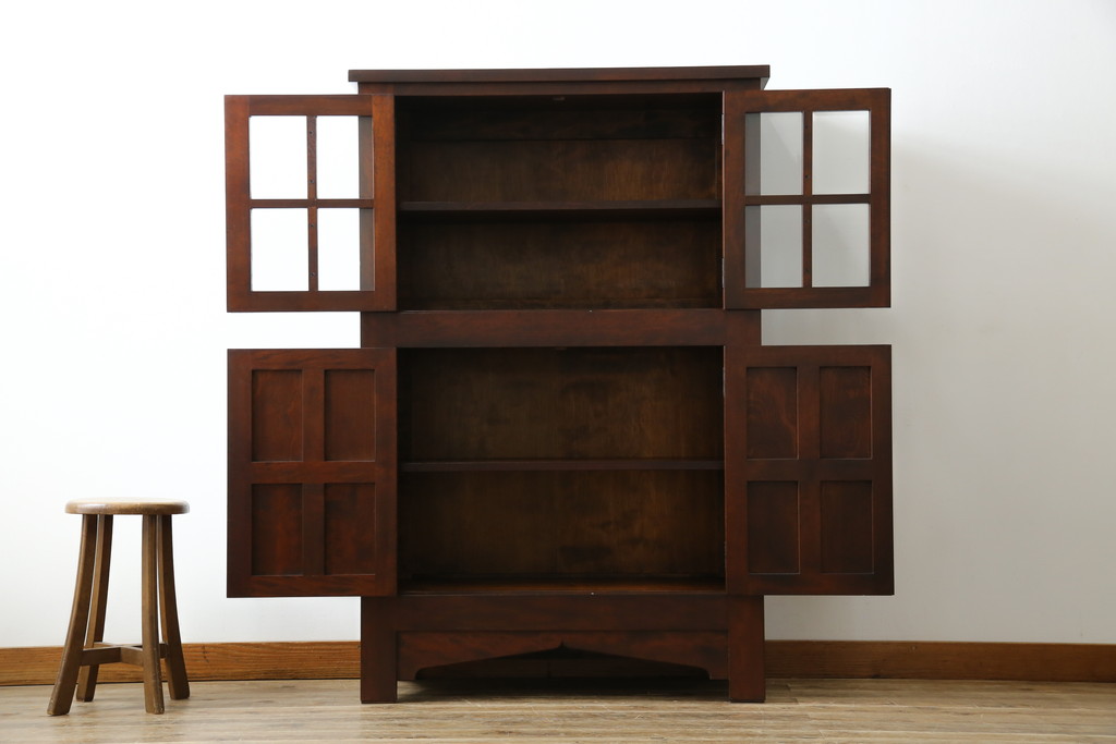 中古　美品　松本民芸家具　お洒落な空間づくりに活躍するクラシックなA型ワインボード(ワインラック、キャビネット、収納棚、戸棚、食器棚、カップボード)(定価約65万円)(R-079189)
