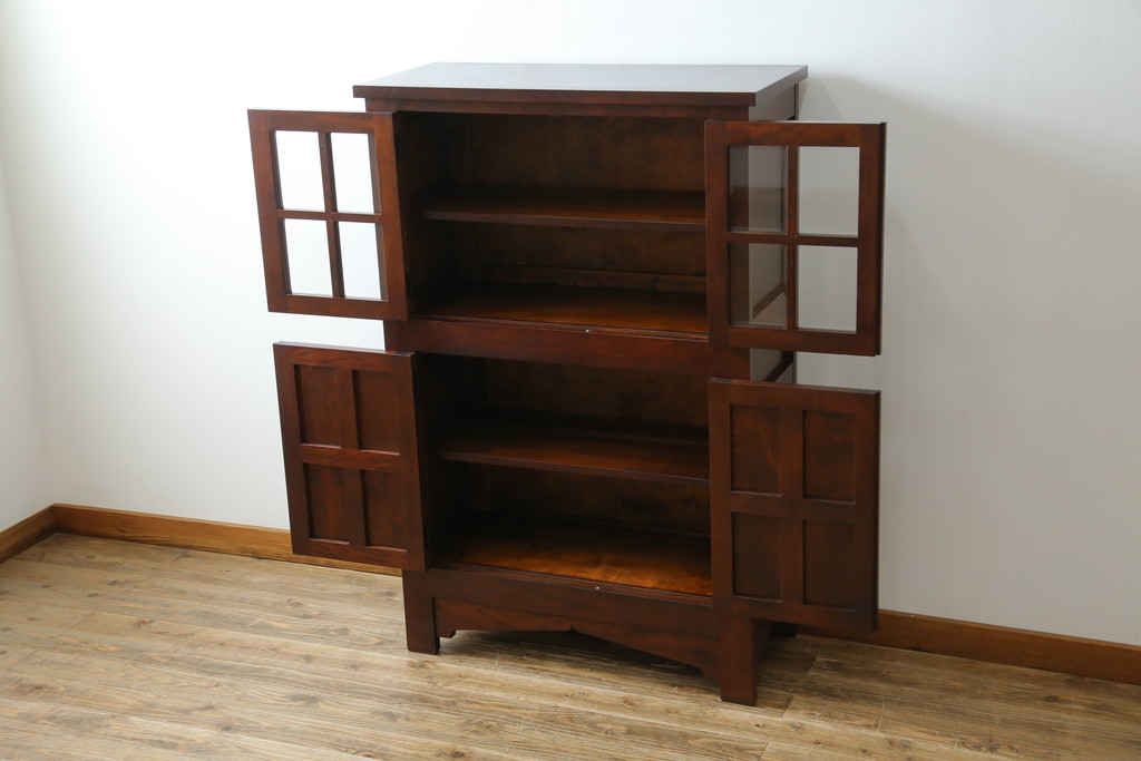 中古　美品　松本民芸家具　お洒落な空間づくりに活躍するクラシックなA型ワインボード(ワインラック、キャビネット、収納棚、戸棚、食器棚、カップボード)(定価約65万円)(R-079189)