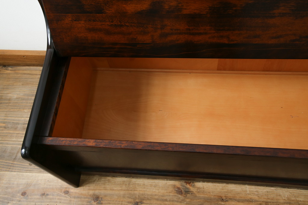 中古　美品　山室家具製作所　民芸家具　北の匠　木のぬくもりを感じる収納付きベンチ(板座チェア、長椅子、イス)(R-078102)