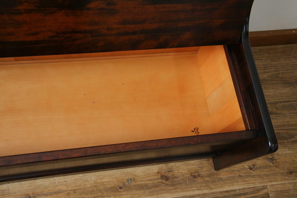 中古　美品　山室家具製作所　民芸家具　北の匠　木のぬくもりを感じる収納付きベンチ(板座チェア、長椅子、イス)(R-078102)