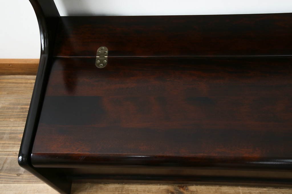 中古　美品　山室家具製作所　民芸家具　北の匠　木のぬくもりを感じる収納付きベンチ(板座チェア、長椅子、イス)(R-078102)