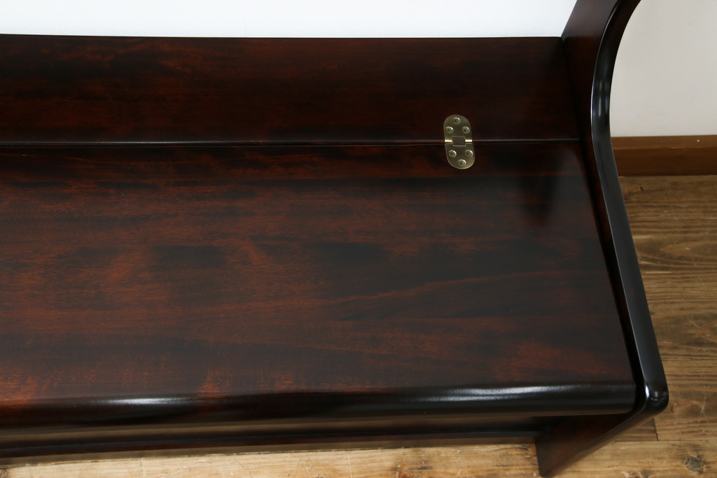 中古　美品　山室家具製作所　民芸家具　北の匠　木のぬくもりを感じる収納付きベンチ(板座チェア、長椅子、イス)(R-078102)