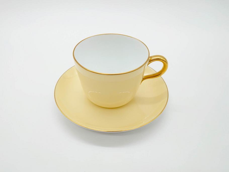 大倉陶園(OKURA、OAC)　色蒔き(クリーム)　シンプルながら上品な雰囲気を醸し出すモーニングカップ&ソーサー(洋食器、C&S、箱付き)(R-070219)