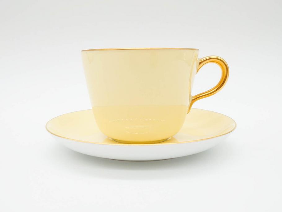 大倉陶園(OKURA、OAC)　色蒔き(クリーム)　シンプルながら上品な雰囲気を醸し出すモーニングカップ&ソーサー(洋食器、箱付き)(R-070219)