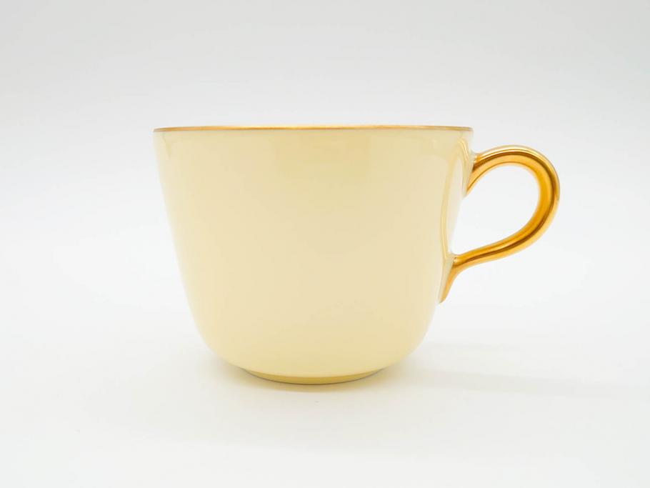大倉陶園(OKURA、OAC)　色蒔き(クリーム)　シンプルながら上品な雰囲気を醸し出すモーニングカップ&ソーサー(洋食器、C&S、箱付き)(R-070219)