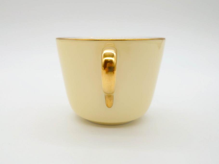 大倉陶園(OKURA、OAC)　色蒔き(クリーム)　シンプルながら上品な雰囲気を醸し出すモーニングカップ&ソーサー(洋食器、C&S、箱付き)(R-070219)