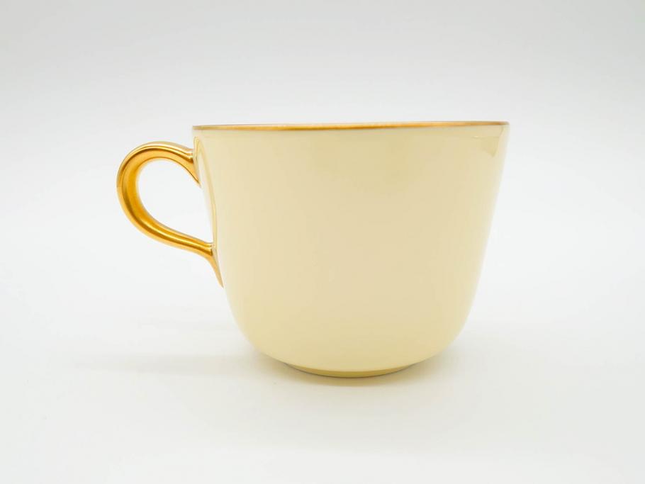大倉陶園(OKURA、OAC)　色蒔き(クリーム)　シンプルながら上品な雰囲気を醸し出すモーニングカップ&ソーサー(洋食器、C&S、箱付き)(R-070219)