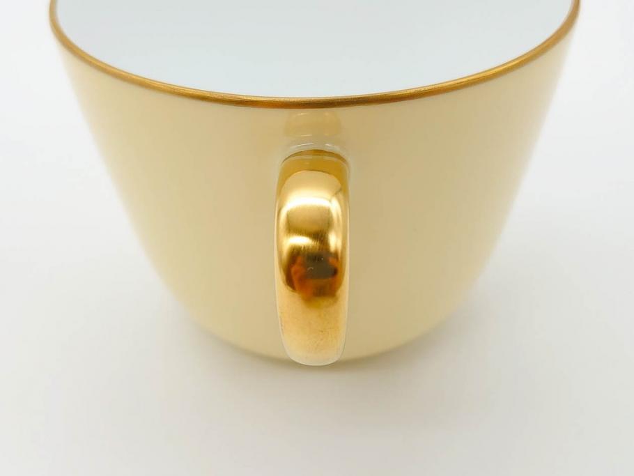 大倉陶園(OKURA、OAC)　色蒔き(クリーム)　シンプルながら上品な雰囲気を醸し出すモーニングカップ&ソーサー(洋食器、C&S、箱付き)(R-070219)