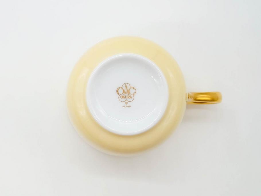 大倉陶園(OKURA、OAC)　色蒔き(クリーム)　シンプルながら上品な雰囲気を醸し出すモーニングカップ&ソーサー(洋食器、C&S、箱付き)(R-070219)