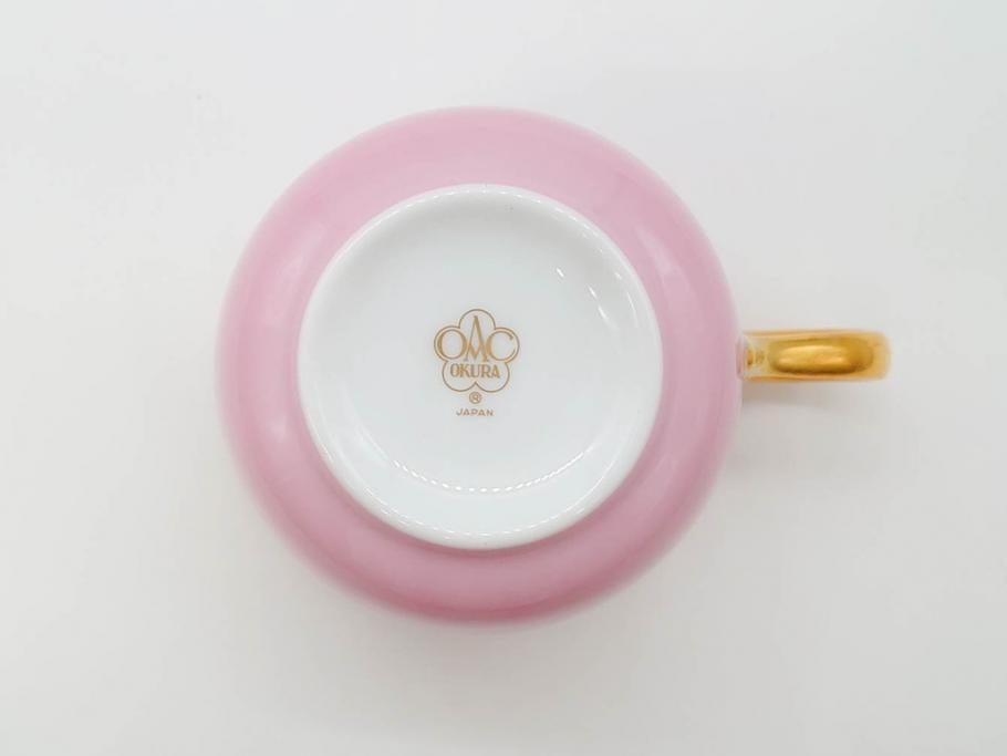 大倉陶園(OKURA、OAC)　色蒔き(ピンク)　シンプルながら上品な雰囲気を醸し出すモーニングカップ&ソーサー(洋食器、箱付き)(R-070220)