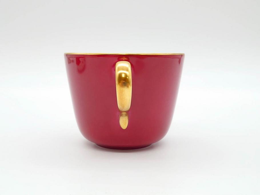 大倉陶園(OKURA、OAC)　色蒔き(マロン)　シンプルながら上品な雰囲気を醸し出すモーニングカップ&ソーサー(洋食器、箱付き、マローネ、マルーン)(R-070222)