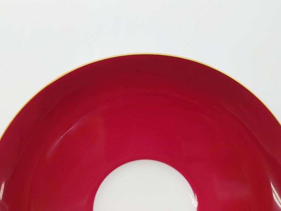 大倉陶園(OKURA、OAC)　色蒔き(マロン)　シンプルながら上品な雰囲気を醸し出すモーニングカップ&ソーサー(洋食器、箱付き、マローネ、マルーン)(R-070222)