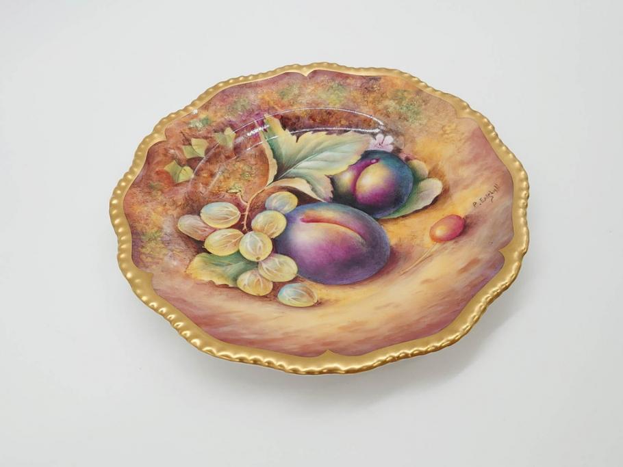 イギリス　ROYAL WORCESTER(ロイヤルウースター)　ペインテッドフルーツ　スモモ　約20cm　一つ一つ丁寧に絵付けされた意匠が美しいプレート(ハンドペイント、箱付き、洋食器、皿、すもも、プラム)(R-070224)