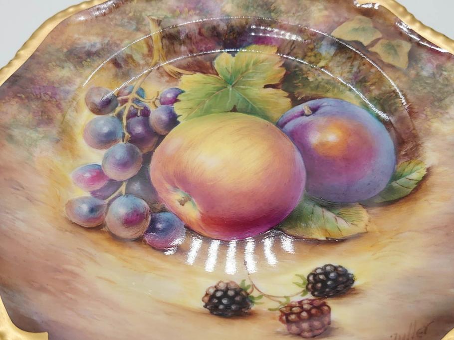 イギリス　ROYAL WORCESTER(ロイヤルウースター)　ペインテッドフルーツ　約20cm　一つ一つ丁寧に絵付けされた意匠が美しいプレート(ハンドペイント、箱付き、洋食器、皿)(R-070225)