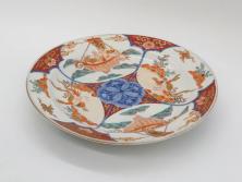 江戸後期　大明成化年製　色絵　染付　1尺　約31cm　宝船・寿・鳳凰図　華やかな色使いが素敵な大皿(尺皿、和皿、和食器、一尺)(R-076864)