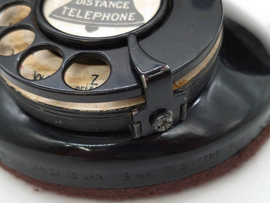 アメリカ　LONG DISTANCE TELEPHONE　レトロなデザインがお洒落なダイヤル式黒電話(電話機、USA、テレフォン)(R-076869)