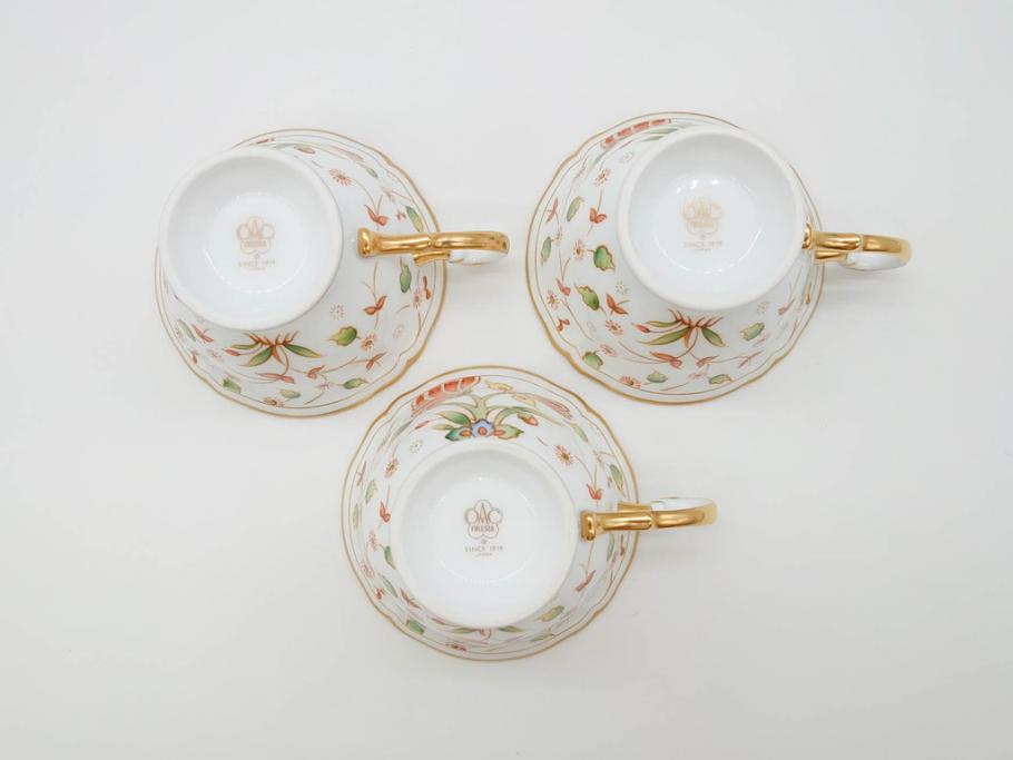大倉陶園(OAC)　OKURA CHINA　フラワー　華やかな花のデザインが気分を上げてくれるティーカップ&ソーサー3客セット(箱付き、洋食器)(R-070260)