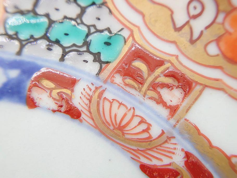 幕末　伊万里　色絵　7寸　約22cm　優雅に舞う蝶のデザインが魅力の中皿3枚セット(花蝶、鳳凰、鳥、竹、紫陽花、和食器、七寸)(R-070264)