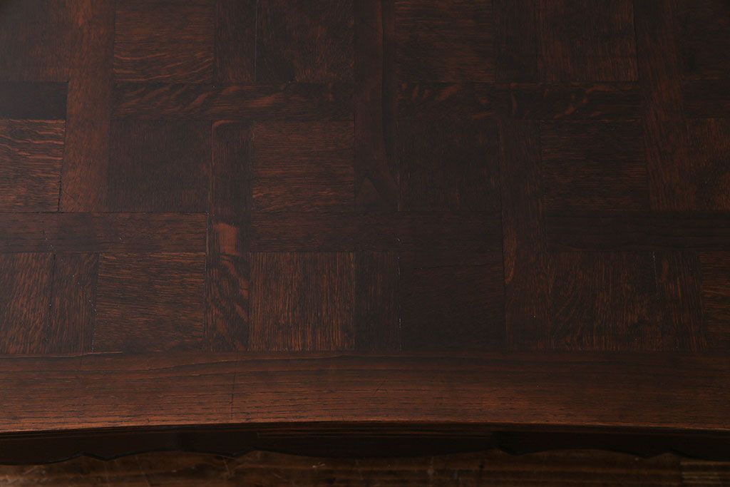 アンティーク家具　フランスアンティーク　パーケットの天板が美しいドローリーフテーブル(エクステンションテーブル、ダイニングテーブル)