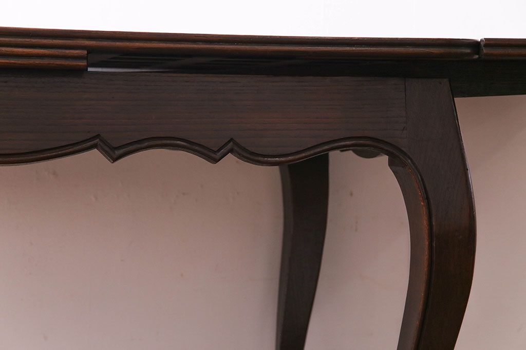 アンティーク家具　フランスアンティーク　パーケットの天板が美しいドローリーフテーブル(エクステンションテーブル、ダイニングテーブル)