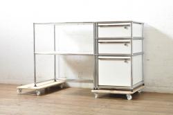 中古　美品　USMハラー(USM Haller)　美しくシンプルなデザインが目を引く鉄製ラックとサイドチェストのセット(サイドボード、サイドキャビネット、デスクワゴン、引き出し、オープンラック、飾り棚)(R-074373)