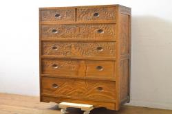アメリカビンテージ　DREXEL HERITAGE(ドレクセルヘリテイジ)　CORINTHIAN(コリンシャン)　独特な木目とナチュラルな風合いが魅力のサイドボード(サイドキャビネット、収納棚、戸棚、ヴィンテージ)(R-077468)
