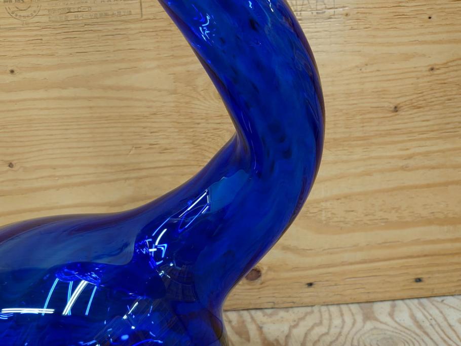 昭和レトロ　特大　ユニークなフォルムが目を惹くアクセントになるフラワーベース(スウィングベース、花瓶、花入れ、花器、オブジェ、ホームインテリア、ディスプレイ、ブルー)(R-076962)